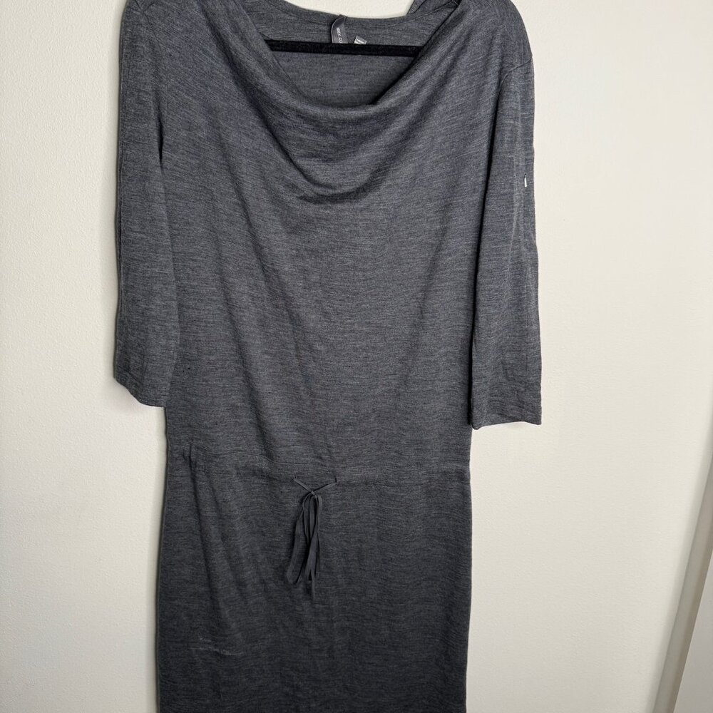 Ibex Womens Gray 100% Merino Wool Cowl Neck 3/4 Sleeve Hooded Dress Size M